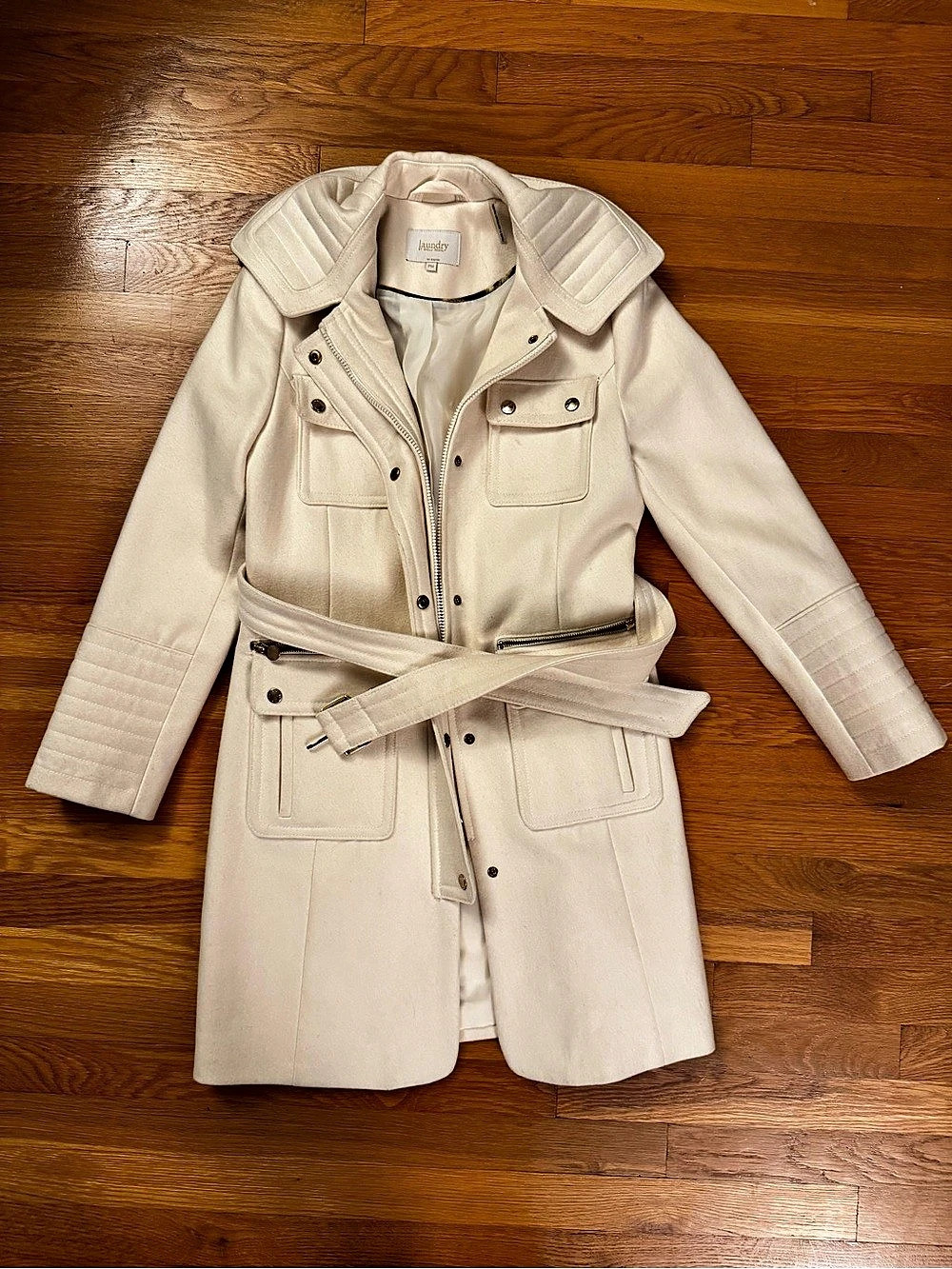 Laundry by Shelli Segal Belted Trench Coat in Cream PM Like New